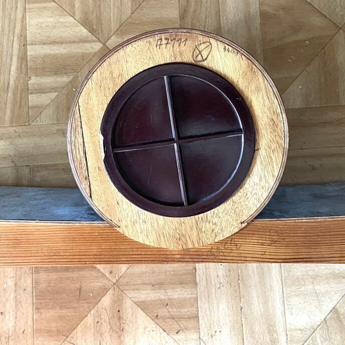 Mid-Century Modern wooden table clock with Space Age design
