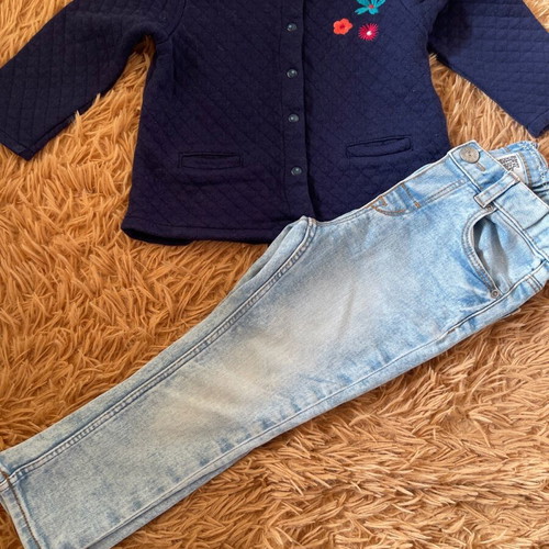 Girls' set 1.5-2 years 80-92 cm denim pants and blue quilted jacket used