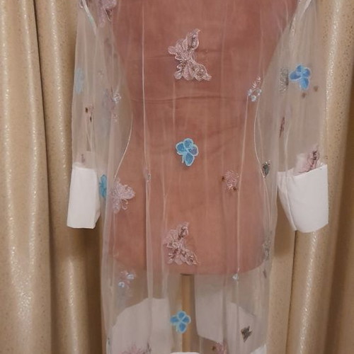 White transparent kaftan with embroidery Power 2 The Flower new