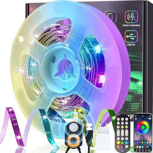 RGB LED strip 6m with motion sensor like new, APP and remote control