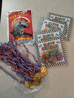 Monster Truck Party Set new with napkins, gift bags, and medals