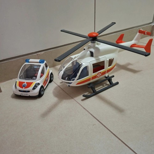 Playmobil Hospital Emergency Helicopter and City Action Emergency Vehicle like new