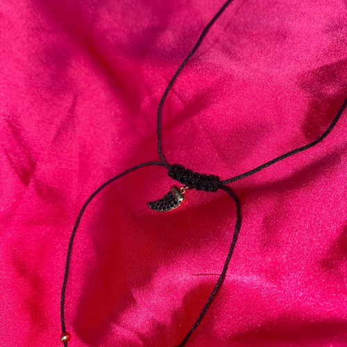 Necklace new handmade, black with gold details and zircon