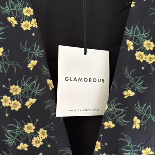 Glamorous Floral Mini Dress, Black Yellow Bouquet, Size Small