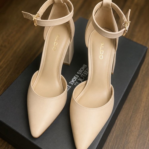 Aldo leather nude pumps with ankle strap size 35 like new