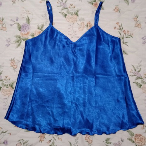 Satin night top blue royal with adjustable straps size L/XL like new