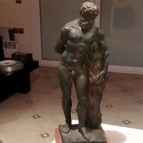 Heracles alabaster statue with green patina oxidation effect