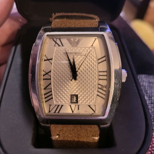 Emporio Armani AR0934 men's leather watch used, brown