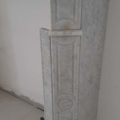 Pompadour marble fireplace mantel used, white Carrara