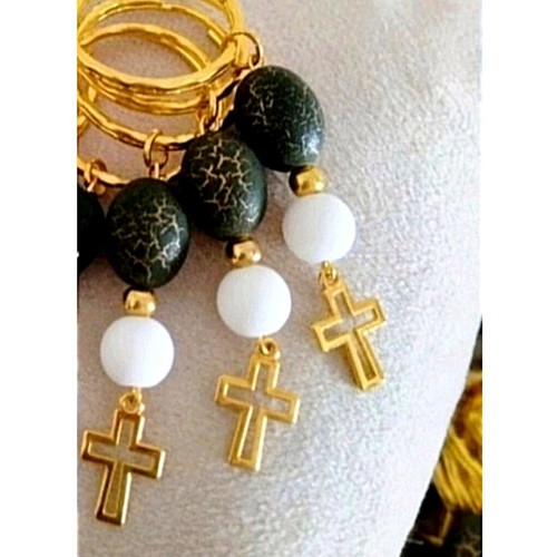 Baptism witness keychains pack of 100 with oval olive crackle beads