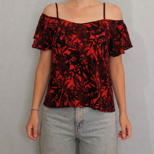 Off Shoulder Blouse used, size S, black and pink
