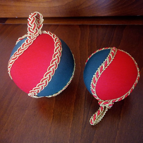 Set of two handmade Christmas balls red and green like new