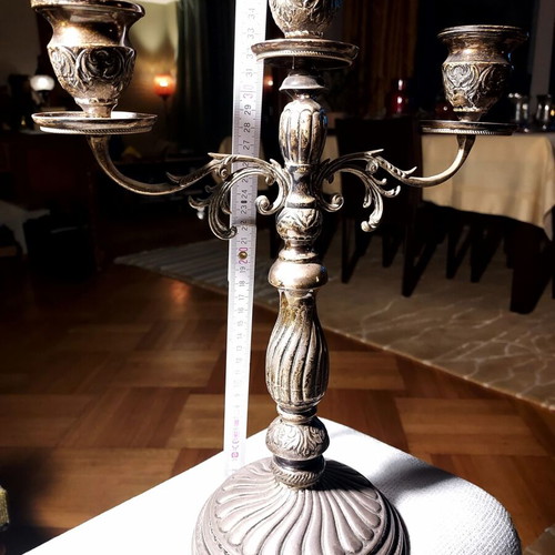 Three-Arm Candlestick 925 Sterling Silver Used, Baroque Style