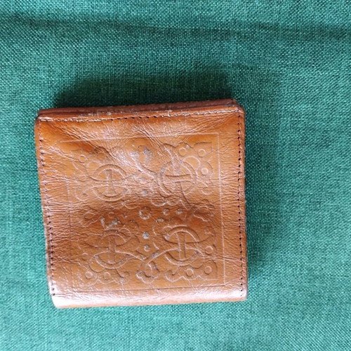 Men's wallet used, natural leather with traditional Bulgarian ornament