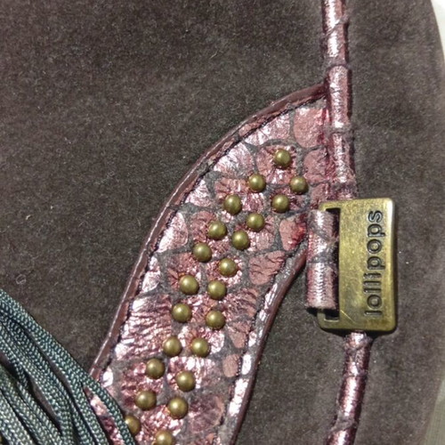 Lollipops Shoulder Bag Vintage New, Suede Brown Snakeskin Print