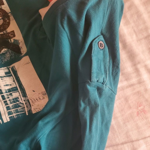 Pull & Bear Tokyo Suburbs graphic long-sleeve tee size L, teal, like new