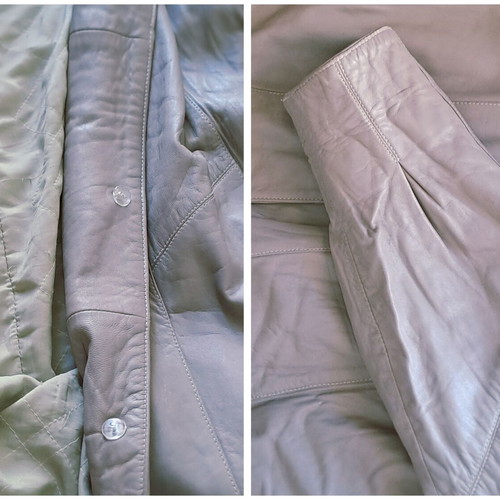 Vintage women's leather coat used, beige, size M