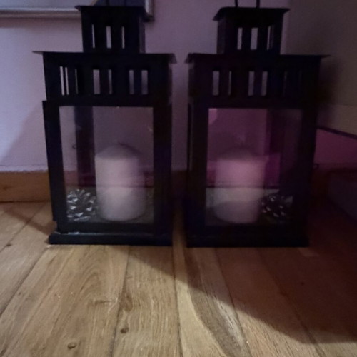 IKEA BORBY lantern set like new, steel and glass