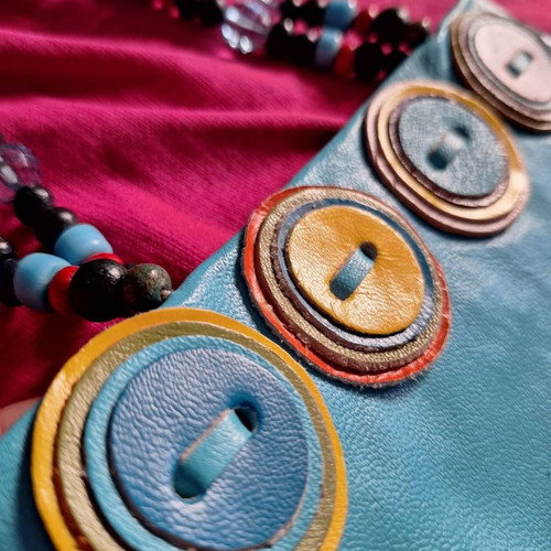 Leather women's handbag Skondras new with beads