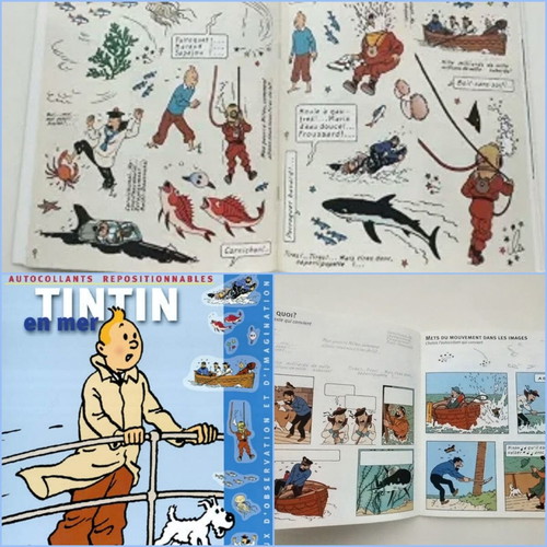Tintin en mer collectible activity book with repositionable stickers