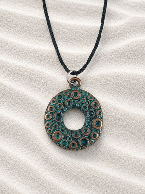 Boho necklace made of zinc and leather, new, 52cm