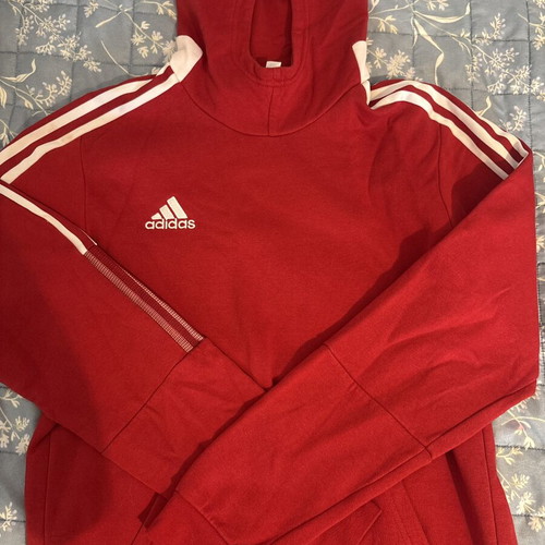 Adidas red hoodie with 3 Stripes, size M, like new