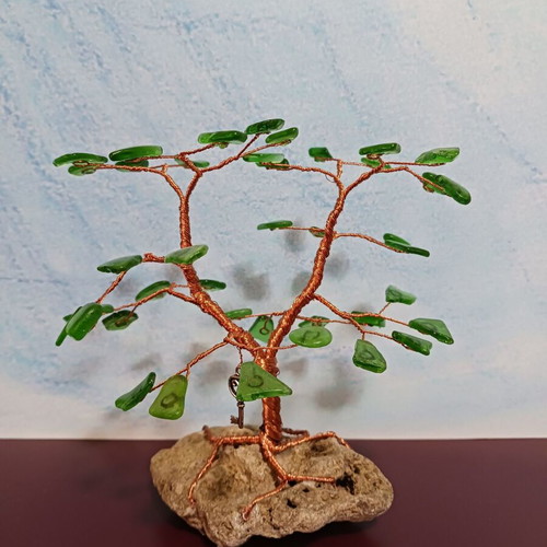 Tree made of copper wire and green glass new