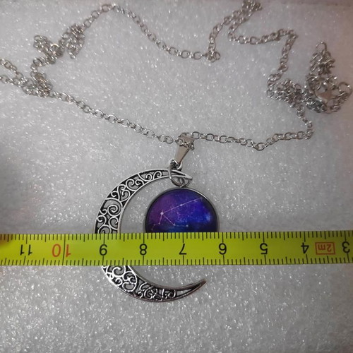 Aquarius Zodiac Pendant with Moon in Silver Color