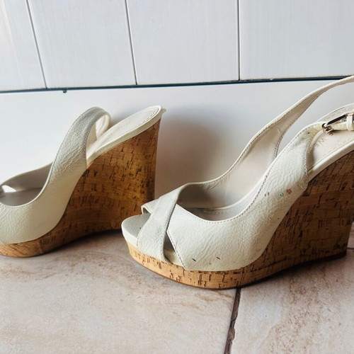 Nine West cream platform peep-toe heels with cork look