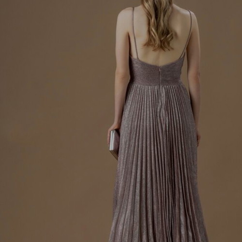 Evening dress long rose nude with glitter and pleated skirt like new