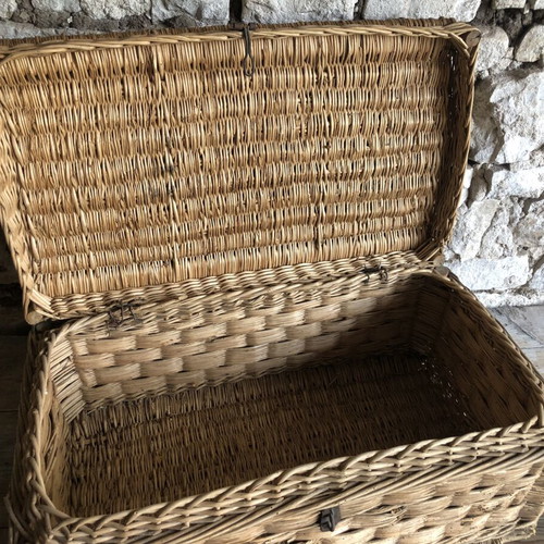 Vintage wicker chest used, rustic decor storage box