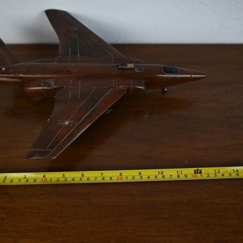 Handmade wooden fighter jet model delta wing used, vintage