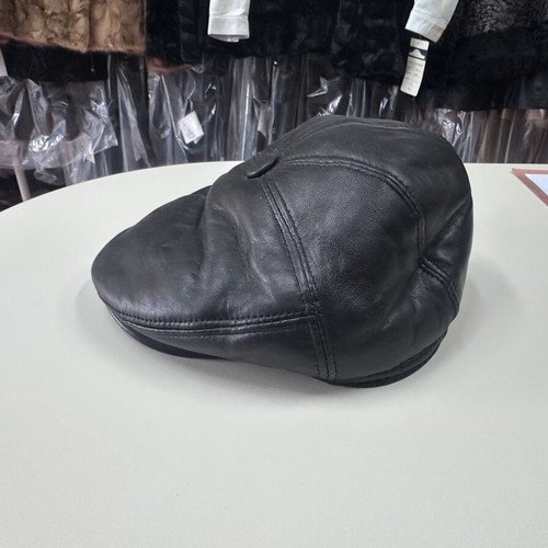 Men's leather hat from sheep skin size XXL black new