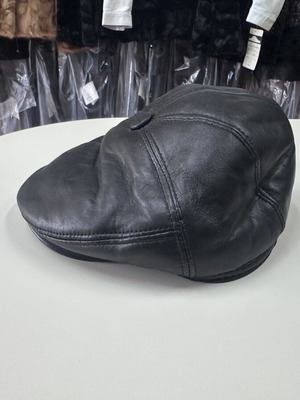 Men's leather hat from sheep skin size XXL black new