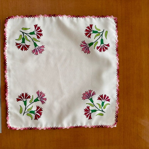Vogart Handmade Painted Table Linens Set of 4 with Lace