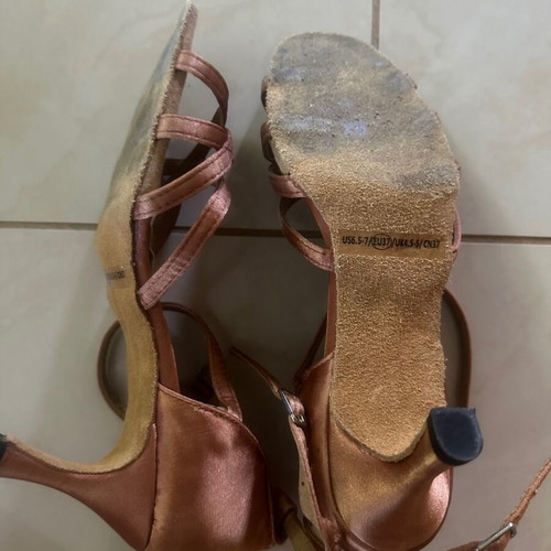 Loops of Dance women's Latin shoes dark tan satin heel 7cm size 37