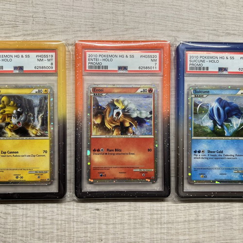 Pokémon Graded Cards Set Raikou, Entei, Suicune HGSS Black Star Promos 2010 PSA 8 & 7