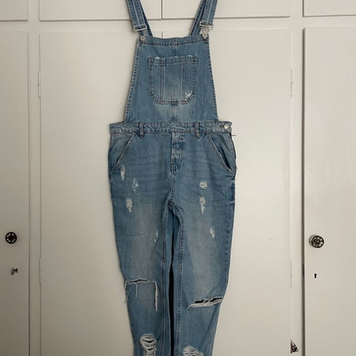 Zara denim jumpsuit medium with rips used, blue