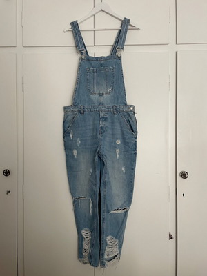 Zara denim jumpsuit medium with rips used, blue