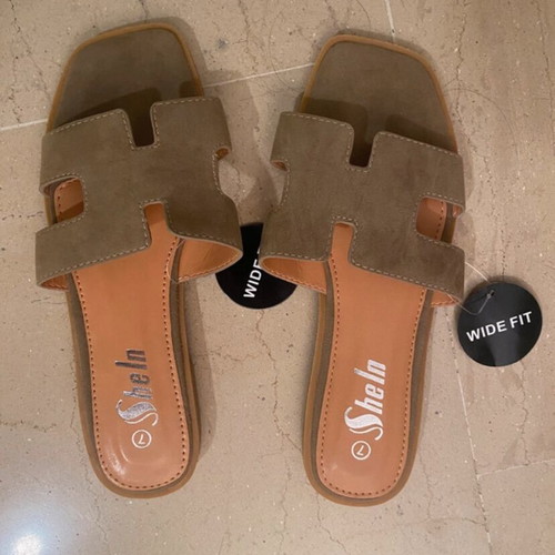 Shein Dark Grey Suede-Look Slides Wide Fit EU 37 New