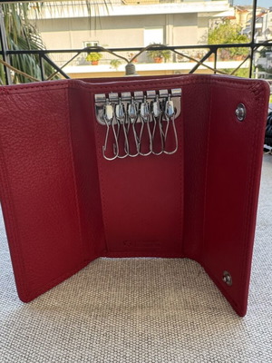 Leather key wallets with bill holder in black and red, new