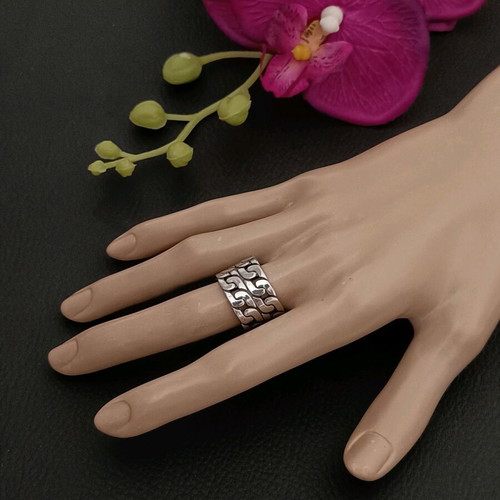 Stainless steel double chain ring new, silver