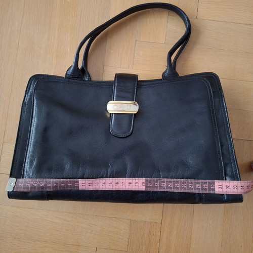 Vintage black leather handbag used, genuine calfskin