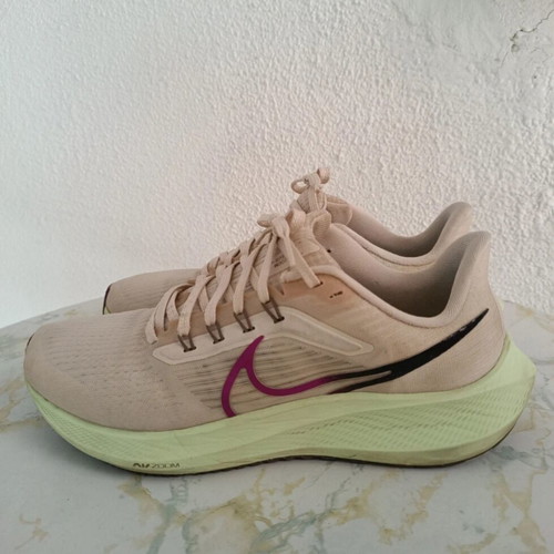 Nike Pegasus running shoes size 40, beige and green