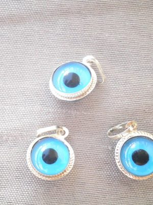 Silver Evil Eye 925, set of 3, white and blue
