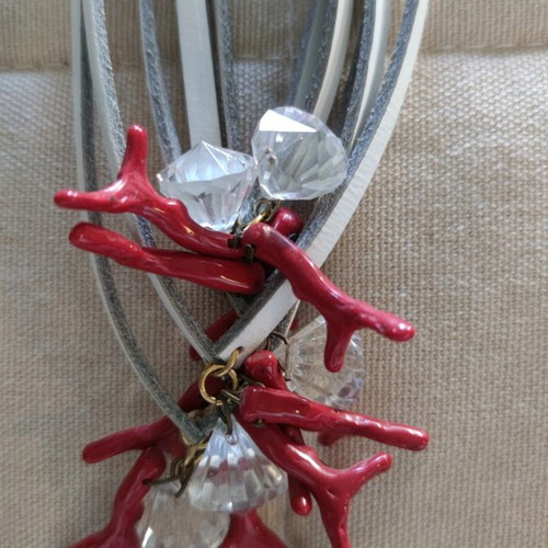 FL Private Collection necklace used with leather and coral elements