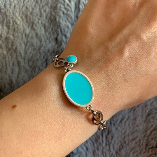 Steel bracelets used, turquoise