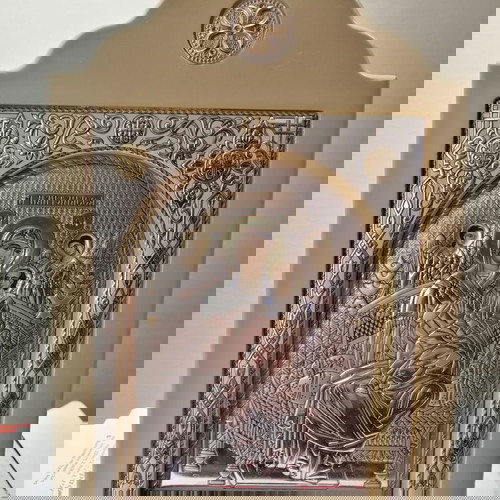 Επάργυρη εικόνα Παναγίας Παντάνασσας καινούργια με ξύλινη βάση