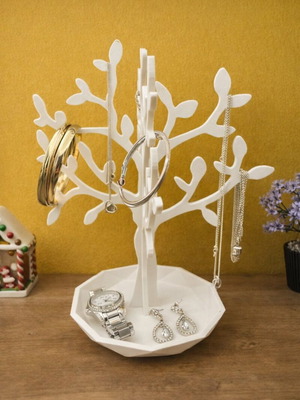 White jewelry stand new for organizing bracelets, necklaces and earrings