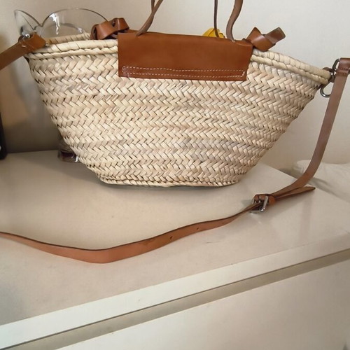 Mango straw shoulder and crossbody bag with leather details